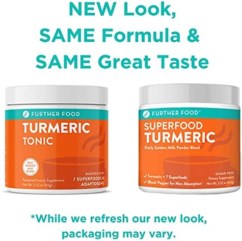 Further Food Superfood Turmeric Golden Milk Powder Boosted with 7 Superfoods & Adaptogens | Plant-Based, Sugar-Free, Non-GMO (90 Servings)