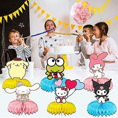 6Pcs Kitty, Kuromi, Keroppi Birthday Party Supplies, Kawaii Sanrio Theme Party Centerpieces, 3D Double Side Table Toppers, Cake Toppers, My Melody Birthday Decorations for Girls and Boys Baby Show