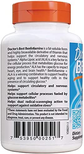Doctor's Best Benfotiamine 150 + Alpha-Lipoic Acid 300, Non-GMO, Vegan, Gluten Free, Promotes Healthy Blood Sugar, 60 Veggie Caps