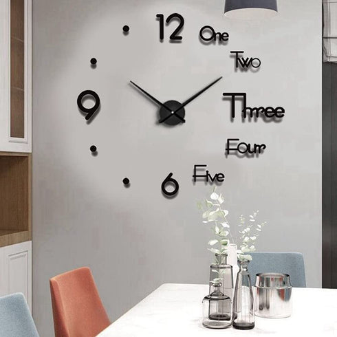 Biramba Frameless DIY Wall Clock,3D Surface Mirror Wall Clock Modern Design Large Mute Wall Watches Stickers for Living Room Bedroom Home Decorations (037Black)