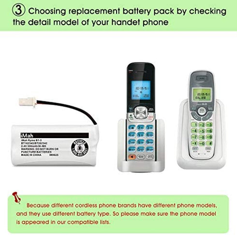 iMah BT162342 BT262342 BT183342 BT283342 Cordless Phone Batteries Compatible with VTech CS6114 CS6419 CS6719 AT&T EL5210 EL52300 EL52400 CL81101 CL80111 Handset Telephone, 2-Pack