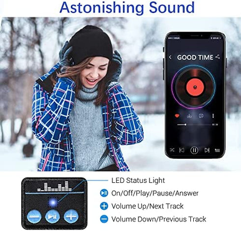 EverPlus Bluetooth Beanie Mens,Women Gifts,Bluetooth Hat,Headphones Beanie Black