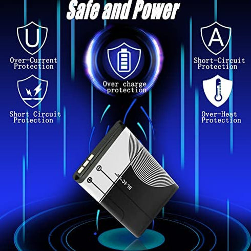 BL-5C 3.7V 1020mAh Rechargeable Battery Suitable for Household Radio with Current Protection 2 Pieces (Black)