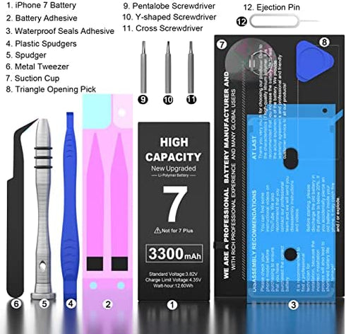 3300mAh Battery for iPhone 7, 2022 New Version Wavypo Upgrade High Capacity Battery Replacement for iPhone 7 A1660 A1778 A1779 Spare Battery with Full Repair Tools