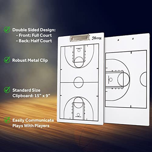 Murray Sporting Goods Basketball Coaches Clipboard | Dry Erase Double-Sided Basketball Clipboard for Coaching | Double-Sided Basketball Coach Marker Whiteboard