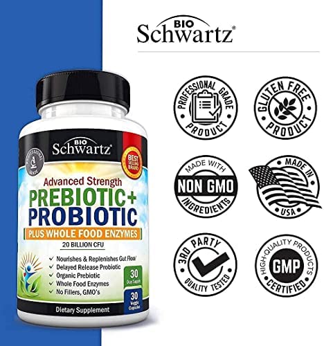 Prebiotics and Probiotic with Whole Food Enzymes for Adults Women & Men - Probiotics Lactobacillus Acidophilus - Digestive Health Capsules Shelf Stable Supplement - Non-GMO Gluten & Dairy Free - 30ct