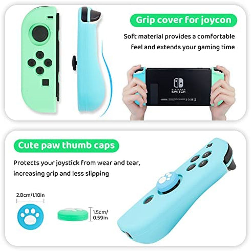 Switch Accessories Bundle for Nintendo Switch and Switch OLED, RHOTALL 12 in 1 Carrying Case Set with Silicone Joycon Covers, Game Card Cases, Screen Protector, Thumb Grip Caps and USB C Cable