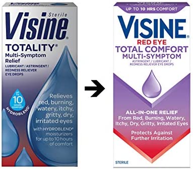 Visine Red Eye Total Comfort Multi-Symptom Eye Drops, All-in-One Astringent, Lubricant & Redness Reliever Eye Drops for Irritated, Dry, Burning, Watery, Itchy, Red, Gritty Eyes, 0.5 fl. oz
