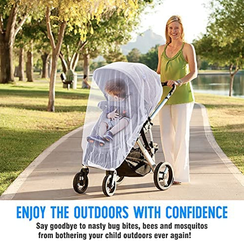 2 Pack Mosquito Cover for Stroller, Bug Net for Car Seat, Portable Durable, No Harmful Chemicals, Long-Lasting Infant Insect Shield Netting, White (M+L)