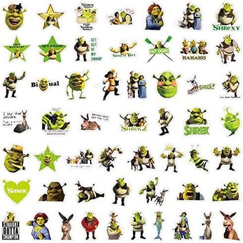 Cute Cartoon Shrek Stickers for Kids Water Bottle, 50pcs Waterproof Vinyl Decal for Teen Girl Laptop Skateboard, Phone, Travel Case, Computer, Guitar, Bike, Notebook (Shrek)