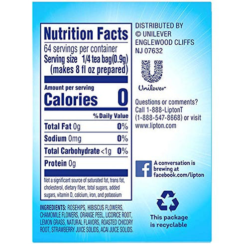 Lipton Family Herbal Iced Tea Bags, Strawberry Watermelon, 16 count