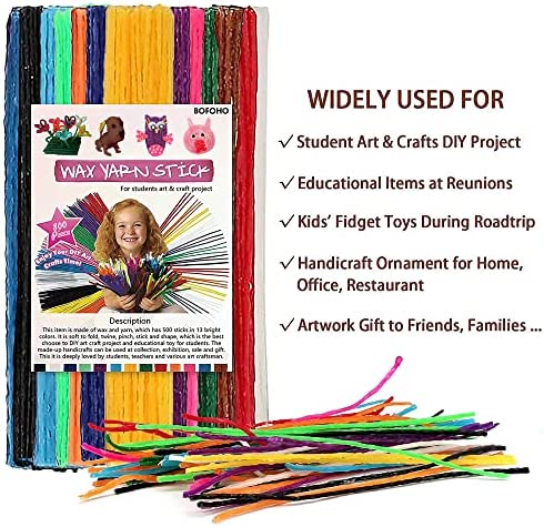 500pc Art Crafts Wax Yarn Sticks Non-Toxic Bendable Sticky Material in Bulk. Perfect Handicraft Gift, Entertainment for Teen Student DIY Project (500) (500)