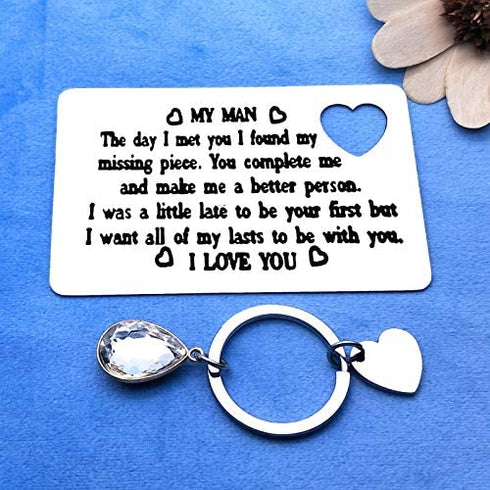 Engraved Wallet Insert Card for Husband Valentines Gift Couple Gifts To My Man Card Keychain Husband Gifts from Wife I Love You Gifts for Husband Boyfriend Christmas Anniversary Birthday Gifts for Men