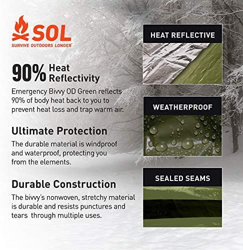 S.O.L. Survive Outdoors Longer S.O.L. 90% Reflective Emergency Bivvy, Green