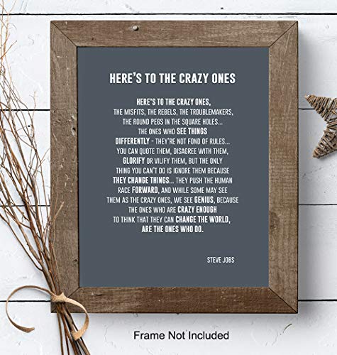 Heres to the Crazy Ones Entrepreneurial Motivational Quote -8x10 Art Print, Home Decor - Inspirational Wall Art Poster - Unique Room Decorations for Office, Den - Gift for Entrepreneur, Boss