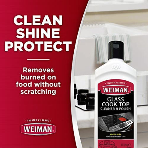 Weiman Glass Cooktop Heavy Duty Cleaner & Polish - Shines and Protects Glass/Ceramic Smooth Top Ranges with its Gentle Formula - 10 Oz., Clear