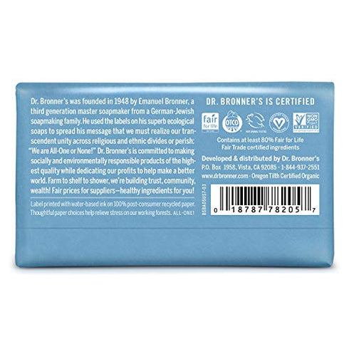 Dr. Bronner’s - Pure-Castile Bar Soap (Baby Unscented, 5 ounce, 2-pack) - Made with Organic Oils, For Face, Body, Hair, Gentle for Sensitive Skin, Babies, No Added Fragrance, Biodegradable, Vegan