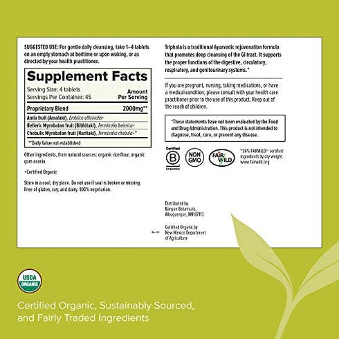 Banyan Botanicals Triphala Tablets - Organic Triphala Supplement with Amla, Haritaki & Bibhitaki – for Daily Detoxifying, Cleansing, & Rejuvenating* – 90 Tablets – Non-GMO Sustainably Sourced Vegan