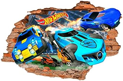 3D Wall Stickers Murals Wallpaper Hot Wheels Toy Car Removable Vinyl Space Wall Decals Removable PVC Art Nursery School