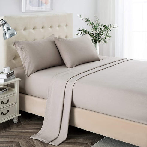 Full Size Sheets ,2400 Thread Count Soft Deep Pocket Microfiber Sheets, 4 Pieces Taupe Bedding Sheets & Pillowcases