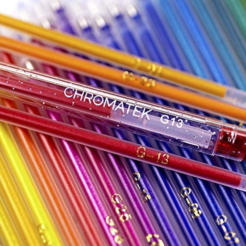 Glitter Pens 60 Set by Chromatek. Best Colors. 200% the Ink: 30 Gel Pens, 30 Refills. Super Glittery Ultra Vivid Colors. No Repeats. Professional Art Pens. New & Improved.