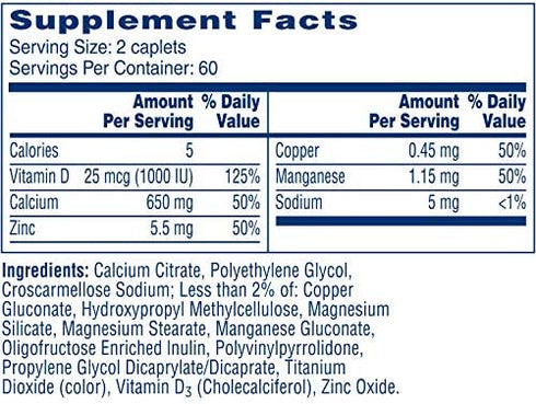Citracal Maximum Plus, Highly Soluble, Easily Digested, 650 mg Calcium Citrate With 1000 IU Vitamin D3, Bone Health Supplement for Adults, Caplets, 120 Count