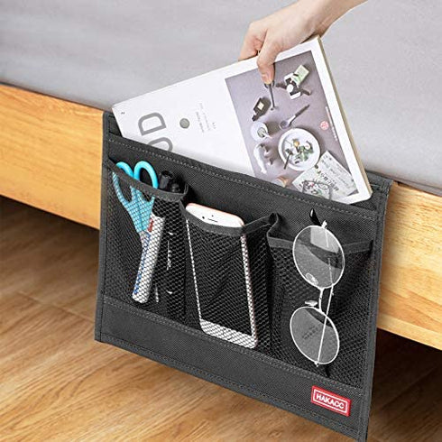 HAKACC Bedside Caddy / Bedside Storage Organizer,Remote Control Holder Armchair Organizer Couch Caddy Sofa Armrest Bag for tablet Magazine Phone Remotes, Black