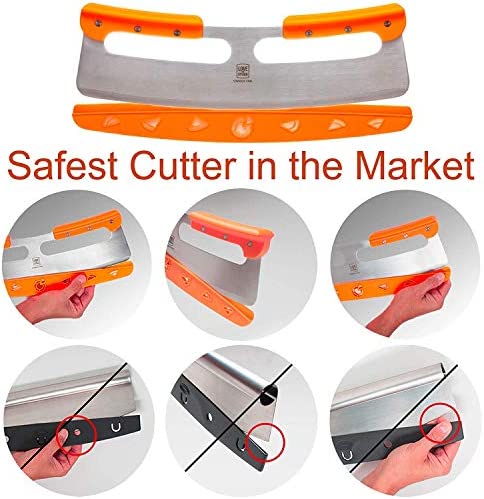 The Original Pizza Cutter Rocker Blade 14 inch. Very Sharp Hardened Stainless-Steel Pizza Slicer with Protective Cover. Safest ABS Plastic Grip Design. Great on All Types of Crusts, Flatbreads & Pies