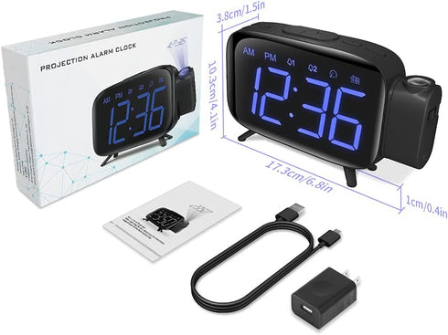 Alarm Clock Projection Clock Digital with Power Adapter and Brightness Adjustment for Home and Bedroom Blue