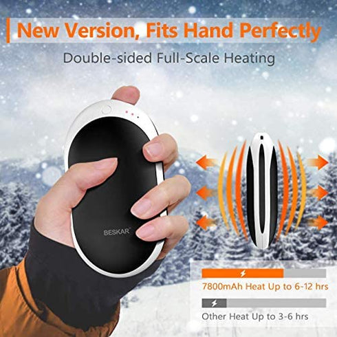 BESKAR Rechargeable Hand Warmer, 7800mAh Electric Handwarmers with 12Hrs Long Lasting Heating, Quick Charge and 3 Levels, Portable Pocket Hand Warmer & Power Bank for Outdoors, Camping, Golf, Raynauds