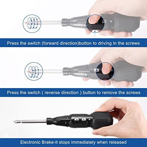 Dnieheic Electric Screwdriver 3.6v Rechargeable Portable Mini Automatic Rotational 6.35mm Dual Heads Bit and Usb Cable LED Light Screwdriver, Forward and Reverse Rotate…