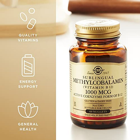 Solgar Methylcobalamin ( Vitamin B12 ) 1000 mcg , 60 Nuggets - Pack of 2 - Supports Energy Metabolism - Active Form of Vitamin B12 - Non-GMO , Vegan , Gluten Free , Dairy Free , Kosher - 60 Servings