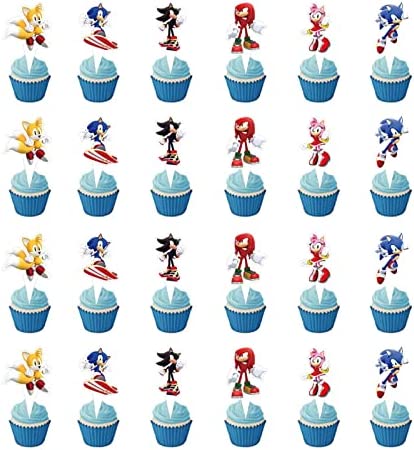 49Pcs Blue Hedgehog Cake Topper Cupcake Decoration Birthday Soni Supplies 2022 Soni