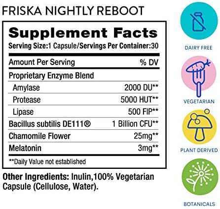 FRISKA Nightly Reboot | Digestive Enzymes and Probiotics Supplement | Promotes Better Digestion | Natural Sleep and Rest Aid | 30 Capsules