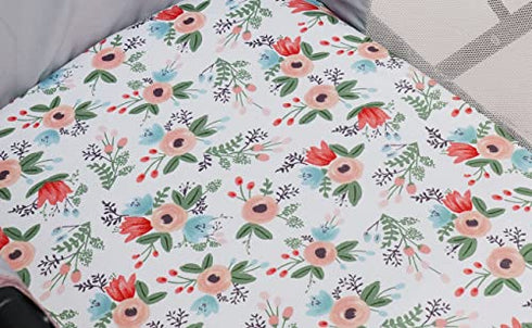 Floral Bassinet Sheet Set 3 Pack Jersey Knit Ultra Soft Stretchy Compatible with Halo,Graco,Dream On Me,MiClassic,Chicco Lullago,Delta,4Moms,Mika Micky Mattress and More for Baby Girl Boy Blue