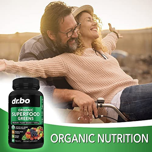 Organic Superfood Greens & Fruit Supplements - Energy Super Food Fruits and Veggies Supplement Tablets - Daily Green Veggie Powder Blend Plus Vegetable Foods Alfalfa, Spinach, Cabbage & Spirulina Tabs