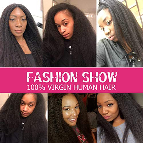 20 Inch Kinky Straight 4x4 Lace Closure 130% Density Brazilian Human Hair 9A Unprocessed Yaki Straight Virgin Hair Lace Front Closure No Bleached Knots Natural Color