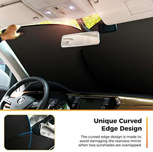 AstroAI Car Sun Shade Windshield -2 Piece Foldable Sunshade for Car Windshield Blocks Max UV Rays and Sun Heat, Titanium Silver Fabric Material, for Most Compact Sports Cars(Small 23.2 x 29.1 inches)