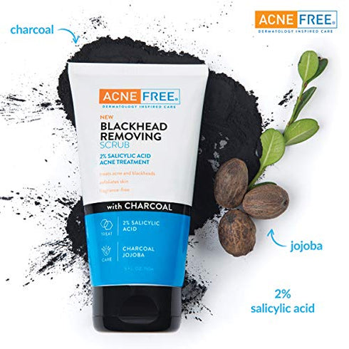 Acne Free Blackhead Removing Scrub with Salicylic Acid, Charcoal, and Jojoba, Exfoliates Skin, Fragrance-Free, Formulated for Acne-Prone Skin, Maximum Strength, 5 Ounce
