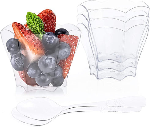 Kingrol 100 Count Mini Dessert Cups with Spoons, 2.3 oz. Disposable Clear Bowls for Mousse, Puddings, Appetizers, Sauces