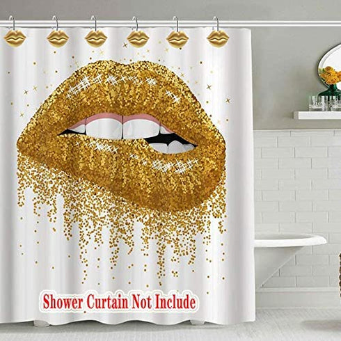 CandyGrid Gold Shower Curtain Hooks Rings, Shower Hooks for Shower Curtain Set of 12, Rustproof Metal Shower Rings for Bathroom (Gold Lips)