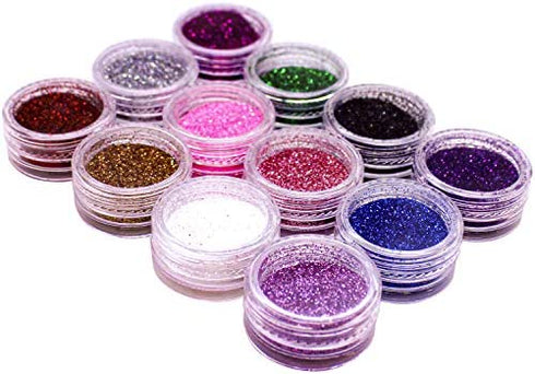 Biodegradable Glitter for Gel Nail Art Pots Set, Ultra FINE DUST Powder, Face Paint Makeup, Hair, Shellac Nail Polish Craft, Festival Party Colors | Brush Body Tattoos Make Up Sets for Kids Children