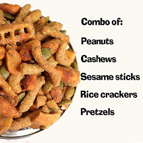 ASS KICKIN’ Habanero Pepper Spicy Hot Peanut Snack Mix – 10 oz - Hot Peanuts, Cashews, Rice Crackers, Sesame Sticks and Pretzels - Ultimate Spicy Gourmet Gift Peanuts - Try if you dare!
