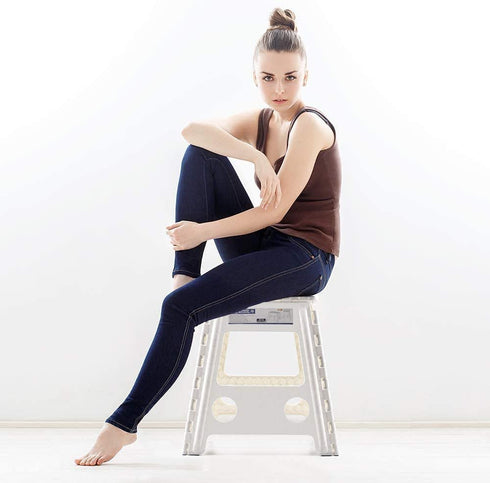 13 inch Height Premium Heavy Duty Foldable Stool for Adults, Kitchen Garden Bathroom Stepping Stool White