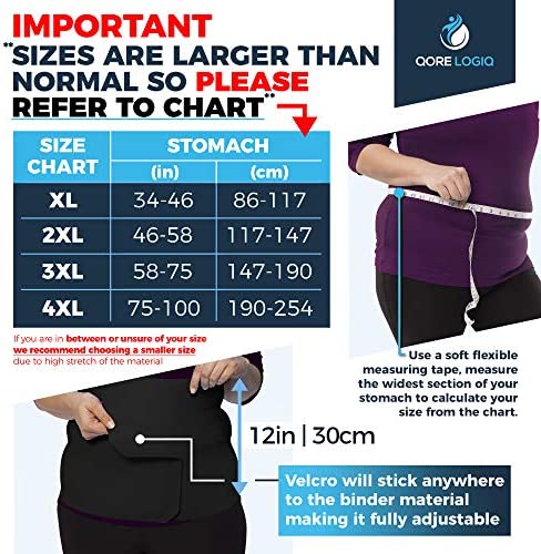 QORE LOGIQ Plus Size Abdominal Binder Post Surgery for larger Men + Women - Postpartum Belly Band - Compression Garment - Hernia Belt For Men + Woman - C Section Belly Binder - Adjustable (Black XL)
