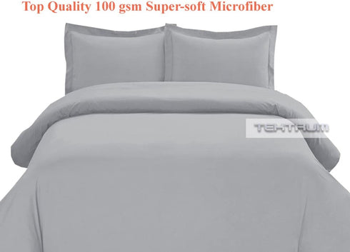 Tektrum 3 Piece 3pc Duvet Cover Set with Button Enclosure - 1800 Supreme Collection Super Soft Hotel Luxury Top Quality Durable 100 GSM Brushed Microfiber, Wrinkle & Fade Resistant - Grey, Queen Size
