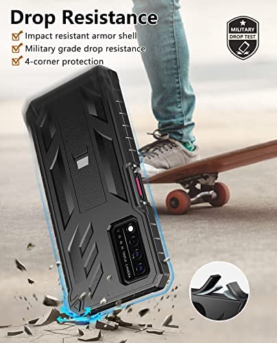 for T-Mobile REVVL V Plus 5G Case: Built-in Screen Protector Kickstand Full Body Dual-Layer Protective Shockproof Heavy-Duty Military Grade Tough Rugged SOiOS Phone Cover - Black