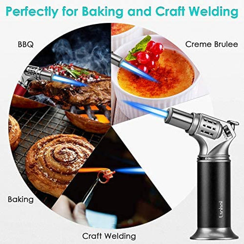 Kitchen Butane Torch, Refillable Culinary Butane Torch Lighter for Desserts, Creme Brulee, BBQ and Baking,Mini Blow Torch Lighter with Safety Lock and Adjustable Flame (Butane Gas Not Included)