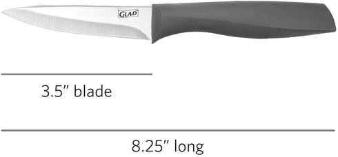 Glad Paring Knife Set, Pack of 4 | Sharp Stainless Steel Blades with Non-Slip Handles | 3.5-Inch Kitchen Knives for Cutting Vegetables and Peeling Fruit, Gray