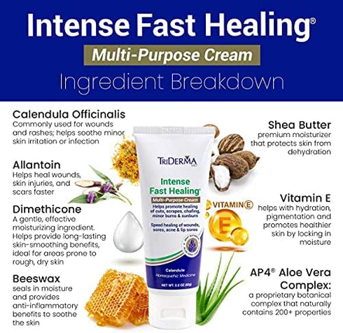 TriDerma Intense Fast Healing Multi-Purpose Cream for Cuts, Scrapes, Sores, Chafing, Minor Burns and Sunburn (2.2 oz Tube)